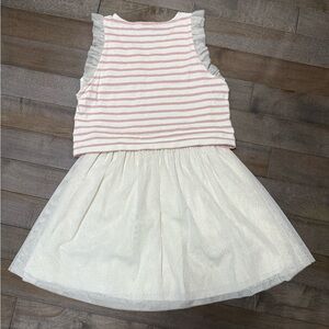 Versatile Petit Bateau Pink and White Striped too over white Dress